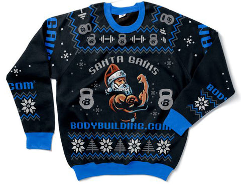 Bodybuilding.com Clothing BBCOM Clothing Santa Gains Holiday Sweater - Front